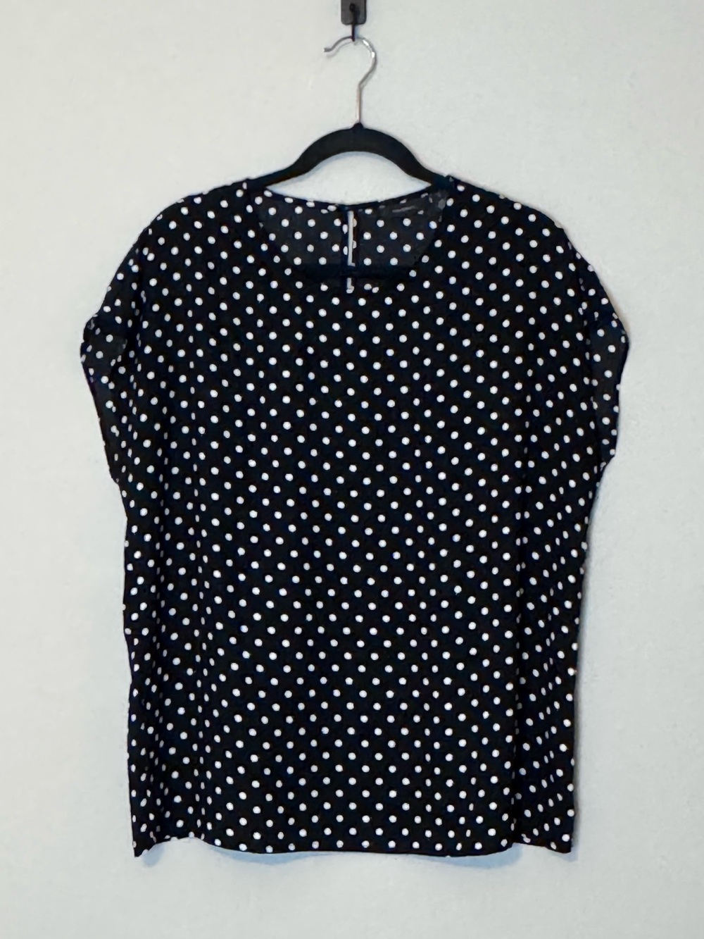 Halogen Black & White Polka Dot Cap Sleeve Blouse Size Large